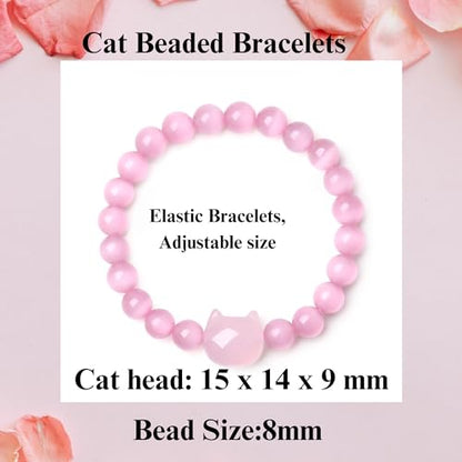XIANNVXI Crystal Bracelet for Women Men 8 mm Natural Stone Beaded Bracelets Cat Bracelets Cross Bracelets Heart Bracelelt Jewelry for Women Birthday Gifts Stretch Bracelet - color: Pink-Rose Quartz