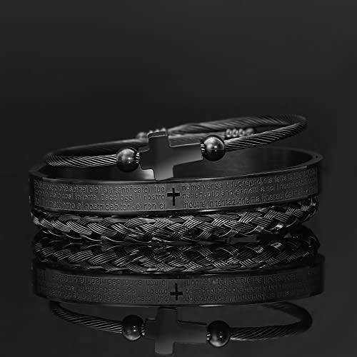 WFYOU Stainless Steel Bracelets for Men Gold Cuff Bracelet Birthday Gifts - color: Black 6