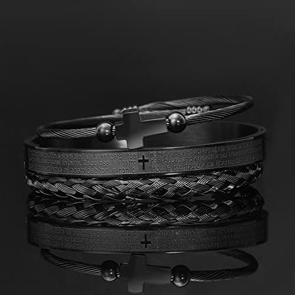 WFYOU Stainless Steel Bracelets for Men Gold Cuff Bracelet Birthday Gifts - color: Black 6