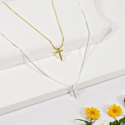 Cross Necklace for Women - Dainty 14K Gold Silver Plated Cross Necklace Choker Jewelry Cute Simple Small Trendy Non Tarnish Waterproof Faith Religious Jewelry Gift for Teenage - style: 05-Cross-Silver