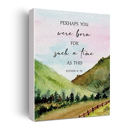 Bible Verse Watercolor Canvas Print Decor Perhaps You Were Born Esther 4 : 14 Wall Painting Posters Artwork 12”X15”Modern Home Office Decoration (Framed) - color: Esther 4 : 14