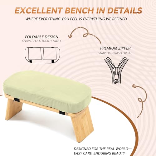 Bamboo Meditation Bench, Foldable Prayer Stool (Beige) - color: Beige