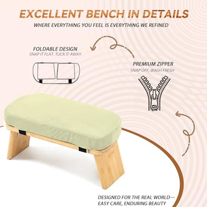 Bamboo Meditation Bench, Foldable Prayer Stool (Beige) - color: Beige