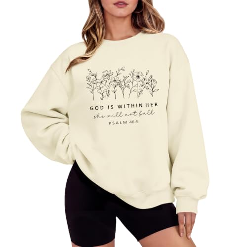 Christian God Is Within Her Sweatshirts Jesus Faith Religous Hoodie Bible Verse Floral Graphic Inspirational Shirts - color: Apricot, size: XX-Large