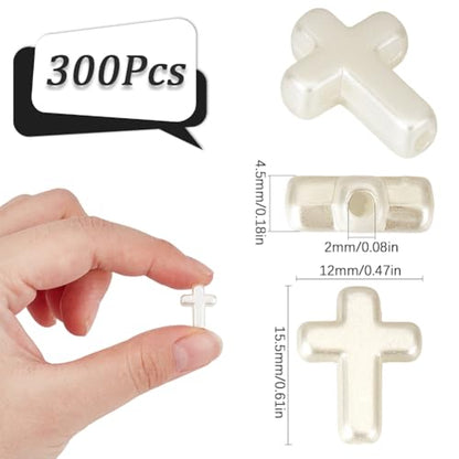 SUNNYCLUE 1 Box 300Pcs White Cross Beads Crosses Beads Small Bulk Pure Plastic Sunday Rosary Loose Spacer Crucifix Imitation Pearl Beads for Bracelets Beading Necklaces Keychains Supplies Women Adult - color: Creamy White