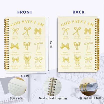 THDSE Bible Journal for Women, Christian Prayer Journal Notebook Gifts for Teen Girls Kids, Bible Study Supplies, Cute Bows Church Faith Journaling Hardcover Spiral Notebook 5.5 X 8.3(Baby Yellow) - color: BabyYellow