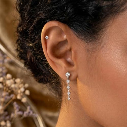 Bheop Gold Silver Dangle Earrings for Women, Cubic Zirconia Earring Stack - color: Silver-cz tassel stud set