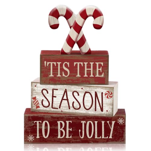 Lineshading 4 Pcs Christmas Table Decorations, Red White Candy Wood Signs - style: Candy Cane