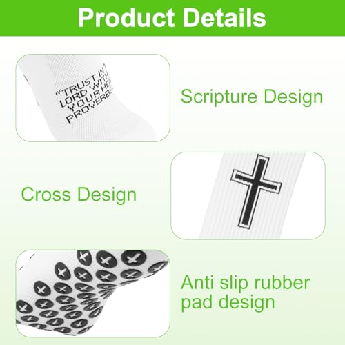Christian Soccer Socks,Cross Grip Anti Slip Religious Football Socks with Rubber Dots for Youth and Men - color: White