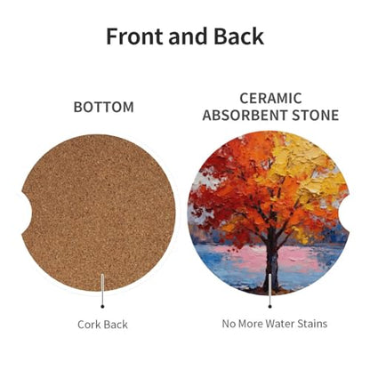 Tree 2 Pack Car Cup Holder Coasters Ceramic Drink Coasters - color: Red