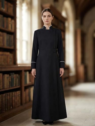 Womens Medieval Anglican Clergy Robe Cassock Priest Coat Pulpit Robe for Church Minister Altar Server Vestments - color: Black, size: Medium