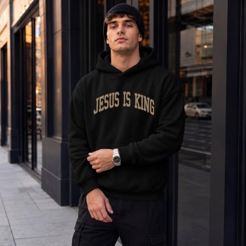 Wrenpies Christian Jesus Love You Hoodie for Men Jesus Is King Faith Religious Bible Verse Hoodies Graphic Fleece Sweatshirt - color: Black, size: Large