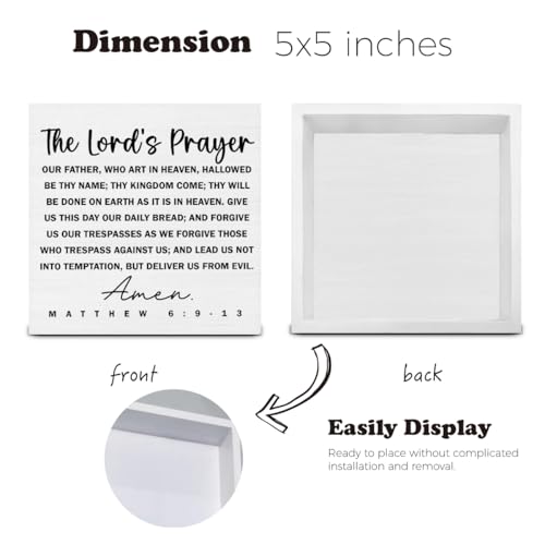 Christian Decor, Bible Verses Decor, the Lords Prayer Scripture Wood Sign Christian Wall Art Religious Decoration for Home Living Room Bedroom Office Desk Shelf Wall Table 5 X 5 Inch