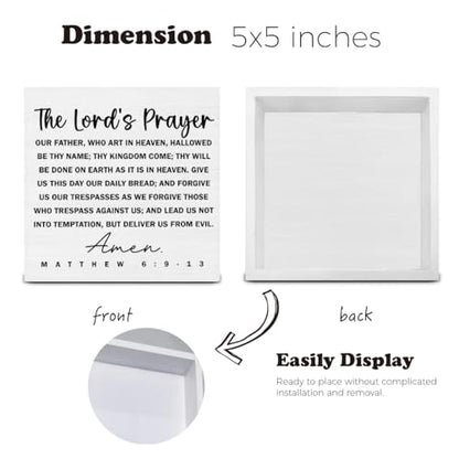 Christian Decor, Bible Verses Decor, the Lords Prayer Scripture Wood Sign Christian Wall Art Religious Decoration for Home Living Room Bedroom Office Desk Shelf Wall Table 5 X 5 Inch