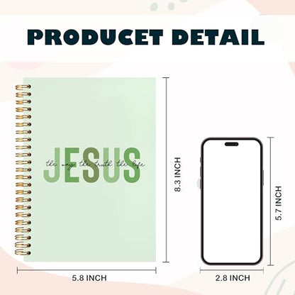 Boho Christian Notebook Journal, Christian Gifts for Women, Bible Notebooks for Note Taking, Bible Journaling Notebook, Jesus the Way the Truth the Life Hardcover Spiral Notebook 5.5x8.3 green - color: white Bible-monotonous jesus green