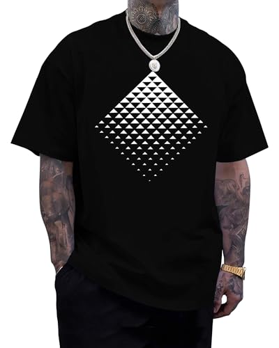 Aiyino Men's Triangle Geometric Tee – Gradient Art 100% Cotton Casual Top - color: Black, size: Medium