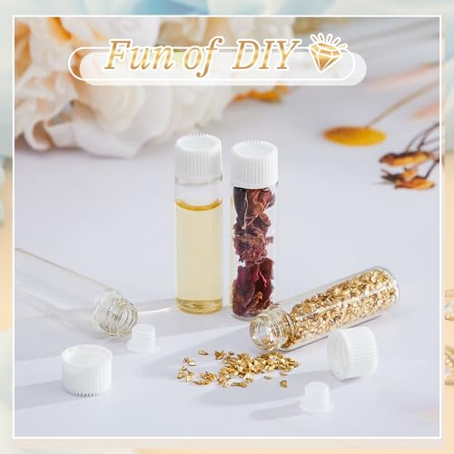 Lallisa 80 Pcs 7 ml Glass Vials with White Screw Caps and Plastic Stoppers, 2 Dram Clear Small Leakproof Bottles Bulk, Mini Liquid Sample Vials for Essential Oils, Sample, DIY Craft - color: Clear with White Cap, size: 7 ml