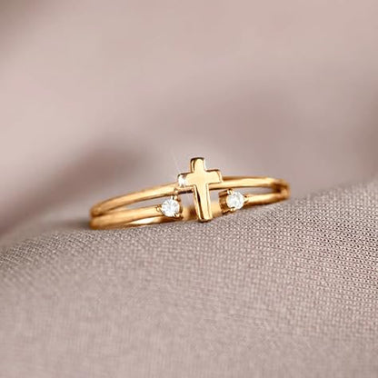 925 Sterling Silver Adjustable Cross Ring for Women - color: Gold
