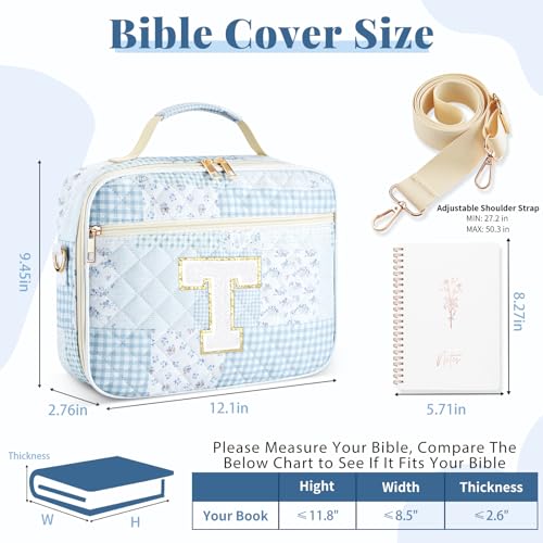 Personalized Initial Bible Cover Case for Women Bible Bag w/Study Supplies - color: Spliced Flower, size: T