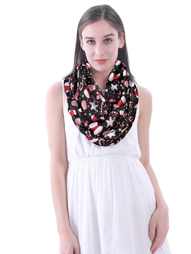 Lina & Lily Holiday Christmas Pattern Print Women's Infinity Scarf Lightweight - color: Black Red White, Sock Candy Star