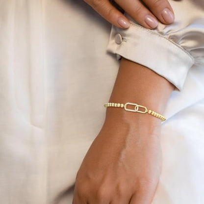 Gold Bracelets for Women 14K Gold Plated Bead Bracelet Hypoallergenic Stretch Bracelets for Women Elastic Bracelet Trendy Teen Gift Dainty Jewelry for Women - style: CZ