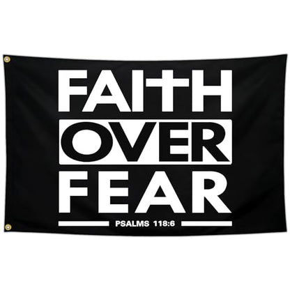 Faith Over Fear Flag Christian Jesus Flags 3x5 Outdoor Funny Tapestry Flag Inspirational Gym Motivational Flags for Room Guys Home Gym Bedroom College Dorm Motivation Wall Art Decor Banner