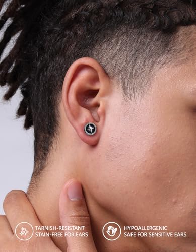 KRKC&CO Earrings for Men, Sterling Silver Earrings Studs, Hypoallergenic - color: Black A