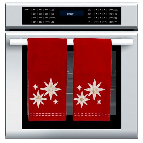 Serafina Home Christmas Bath Hand Towels, Stars with Sequins, Cotton, Red, 16" x 25", Set of 2 - color: Organza Stars