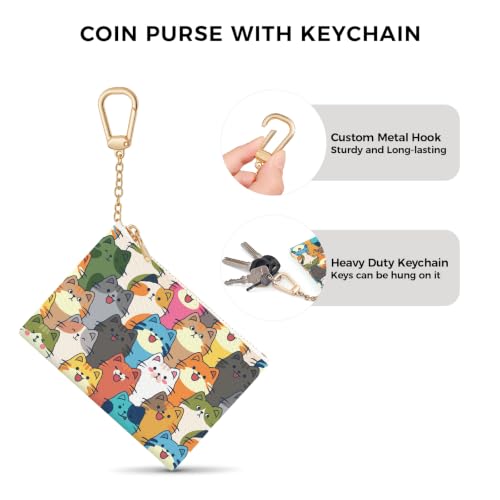 Cats Keychain Coin Purse for Women, Cute Small Change Pouch - color: Colorful Cats