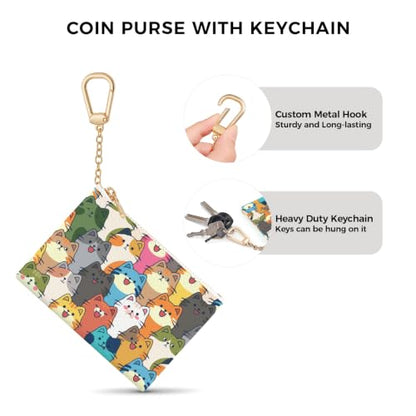 Cats Keychain Coin Purse for Women, Cute Small Change Pouch - color: Colorful Cats