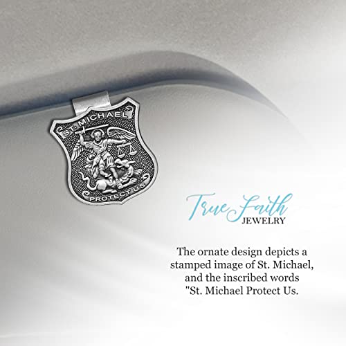 True Faith Jewelry Pewter St Michael Shield Car Visor Clip, Archangel Patron Saint of Police, Law Enforcement Officer Gifts for Men and Women, Fine Pewter (92% Tin), 1-1/2 x 1-1/8 Inch - size: St. Michael (Shield) 2