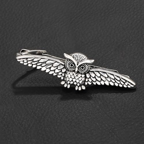 Novelty Silver Gold Black Tie Clip for Men Unique Owl Fish Shark Guitar Cross Tie Bar Neckties for Regular Wedding Business Tie Pin Clips Jewelry - style: Silver Owl