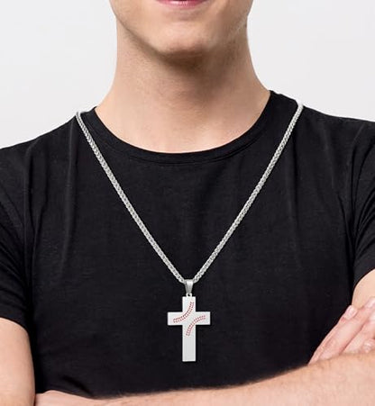 Baseball Cross Necklace for Men, Bible Verse Pendant Gifts for Birthday Christmas, Baptism Christian Religious Baseball Accessories Stuff Gifts - color: Silver, style: Always Remember
