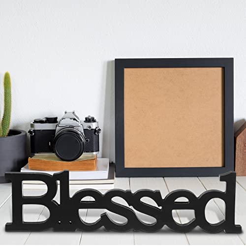 Blulu Blessed Letter Table Sign Wooden Blessed Standing Sign,Black - color: Black