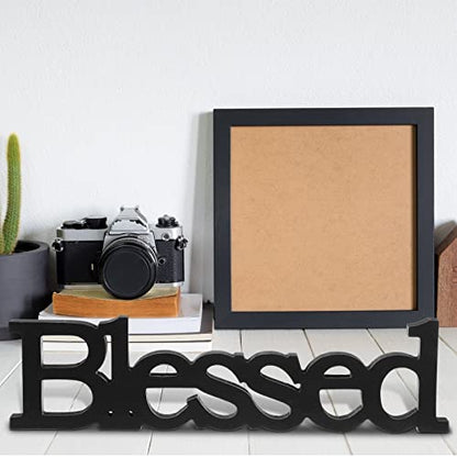 Blulu Blessed Letter Table Sign Wooden Blessed Standing Sign,Black - color: Black