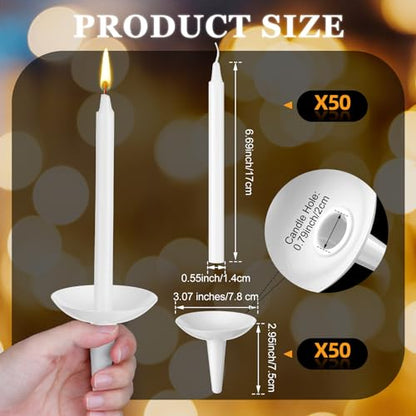 Mtlee White Church Vigil Candles with Plastic Drip Protectors,50 Sets