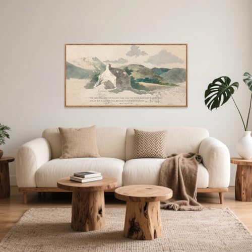 Aurlan House Built On The Rock Matthew 7:25 Framed Wall Art 40x20 Inch - color: Matthew 7:25 House Built on the Rock, size: 40"L x 20"W