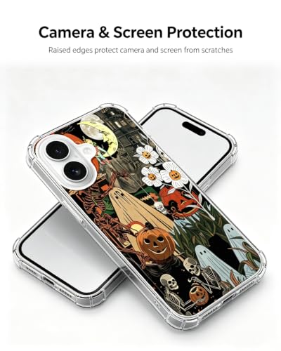 Halloween Aesthetic Phone Case Compatible with iPhone 17, Hippie Ghosts Spooky Pumpkins Phone Cover for iPhone 17 - color: Spooky Halloween