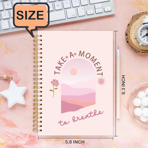 FDHSPAAM Pink Mental Health Spiral Journal Notebook 5.5x8.3in,Take A Moment to Breathe Inspirational Notebooks for Note Taking, Therapy Office Must Haves, Hardcover Notebook Journal - color: Boho-Pink