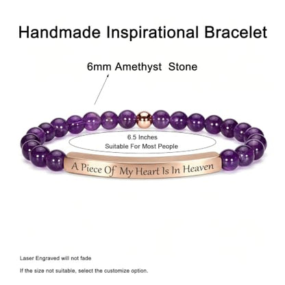 Amethyst Christian Bracelet for Women, 18K Gold Plated Bible Verse Jewelry, Inspirational Religious Faith Gift, Scripture Jewelry for Encouragement & Strength - color: A piece of my heart is in heaven-Amethyst Rose Gold