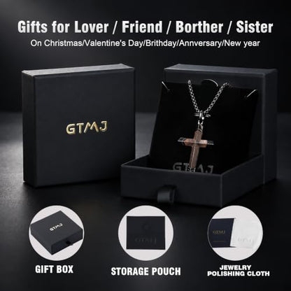 Wooden Cross Necklace for Men with Stainless Steel Adjustable Chain 24-26in, Christian Wood Crucifix Pendant Gift for Him - style: Philippians 4:13