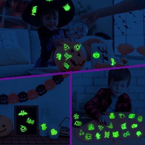 65 Pcs Glow in The Dark Neon Halloween Stickers for Kids, Waterproof Decals for Water Bottle, Vinyl Laptop Decor for Teens Girls Boys, Students Classroom Prizes - color: Luminescent-453ksxx