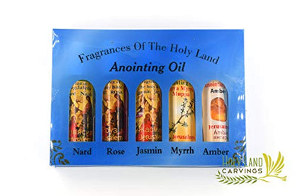Set of 5 Anointing Oils Nard Rose Jasmine Myrrh Amber, Holy Land Jerusalem Anointing Oils, 5 Roll On Oils
