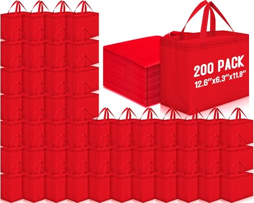 Windyun Reusable Grocery Bags Non Woven with Handles - color: Red