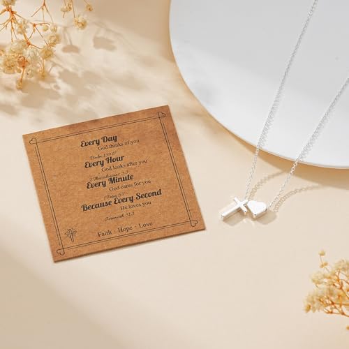 WEDDINEN First Communion Confirmation Baptism Jewelry Gifts for Teens Girls Kids,Cross Heart Necklace for Women Girls Christian Religious Stuffers Jewelry Gifts for Kids - style: Every Day-Silver