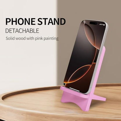 Cell Phone Stands, Desktop Stand, Luxury Nature Wood Simple Phone Stand, Compatible with iPhone & All Cell Phones, Ultra-Stable, Portable & Non-Slip Design, 2 Pieces, Pink - color: Pink