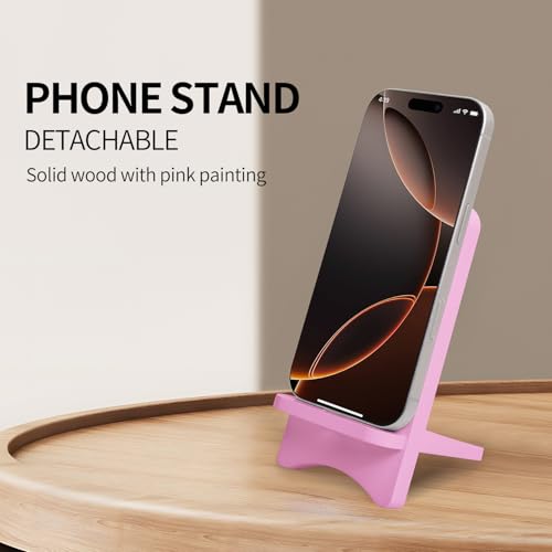 Cell Phone Stands, Desktop Stand, Luxury Nature Wood Simple Phone Stand, Compatible with iPhone & All Cell Phones, Ultra-Stable, Portable & Non-Slip Design, 2 Pieces, Pink - color: Pink