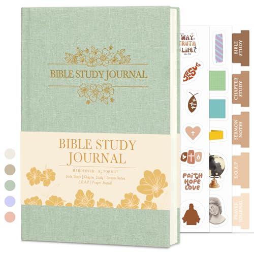 XKDOUS Linen 8.6" Bible Study Journal, Bible Notebook for Women, Green - color: Green