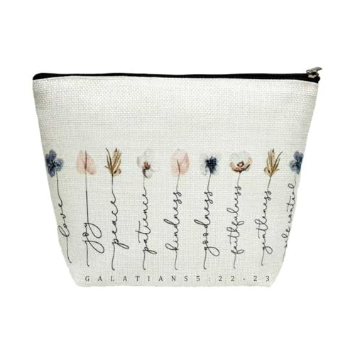 1 Pcs Christian Themed Makeup Bag (8.66x7x1.57 in) Cosmetic Pouch Printed with Bible Verses Exquisite Floral Pattern Thoughtful Positive Energy Gift for Women (B) - color: B
