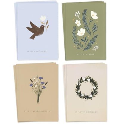 Hat Acrobat 24 Sympathy Cards with Envelopes - 8 Unique Illustrated Designs (3 of Each) - Assorted Condolence Bereavement Cards Bulk with Heartfelt Messages Inside - color: Folk Art